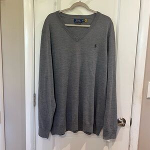 Polo Ralph Lauren Washable Merino Wool V Neck Sweater Sz 3XLT Gray